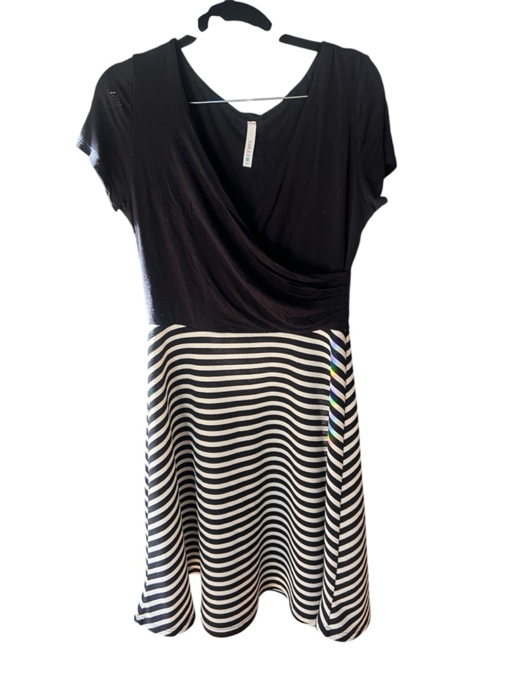 Gilli Black and White Striped Midi Fit-and-Flare Dress